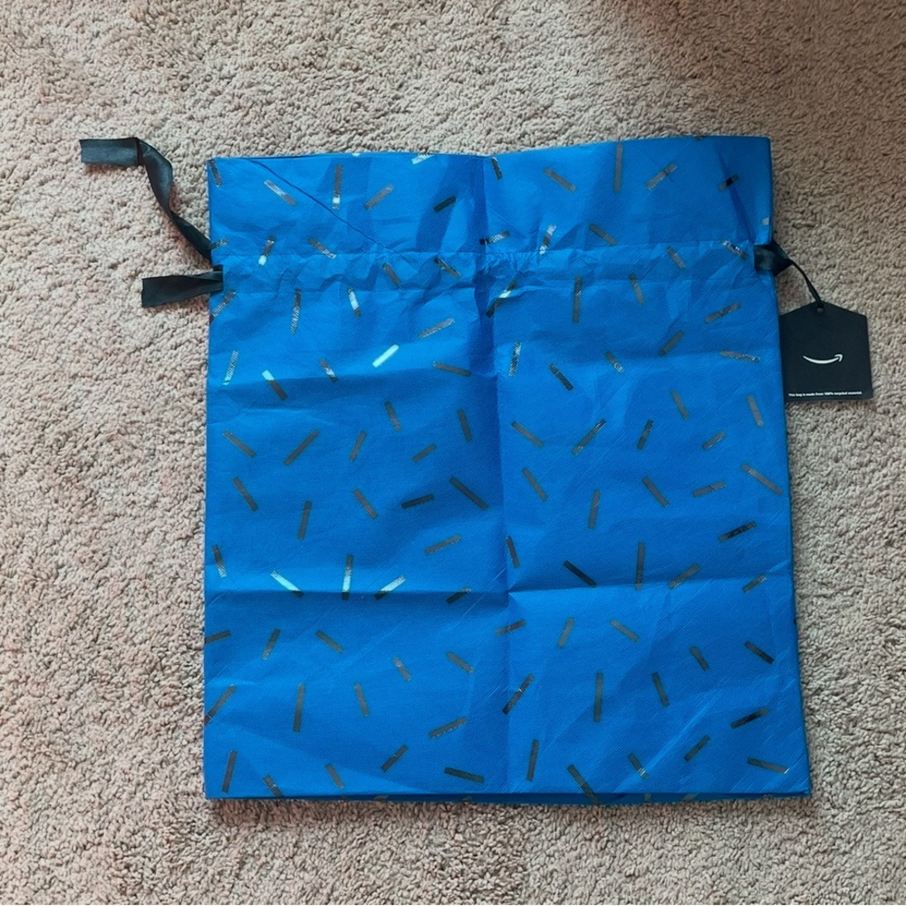 EUC Amazon Reusable Blue Drawstring Satchel Gift Bag, 22 & 2/8” X 19” & 3/4